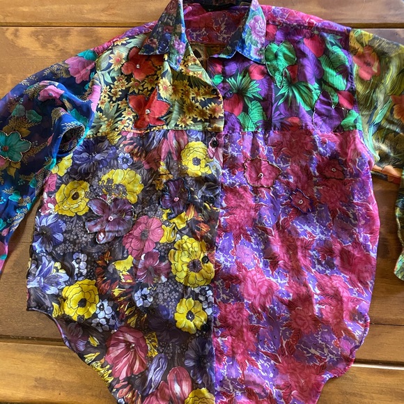 Sheer patchwork oversized tunic shirt - Picture 2 of 5